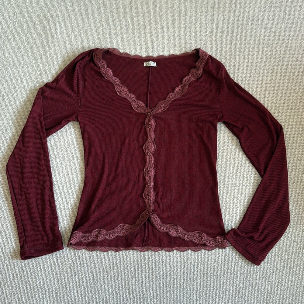 FREE PEOPLE Intimately Big Love Rib Cardi - Ruby Heather NWOT - Picture 4 of 7
